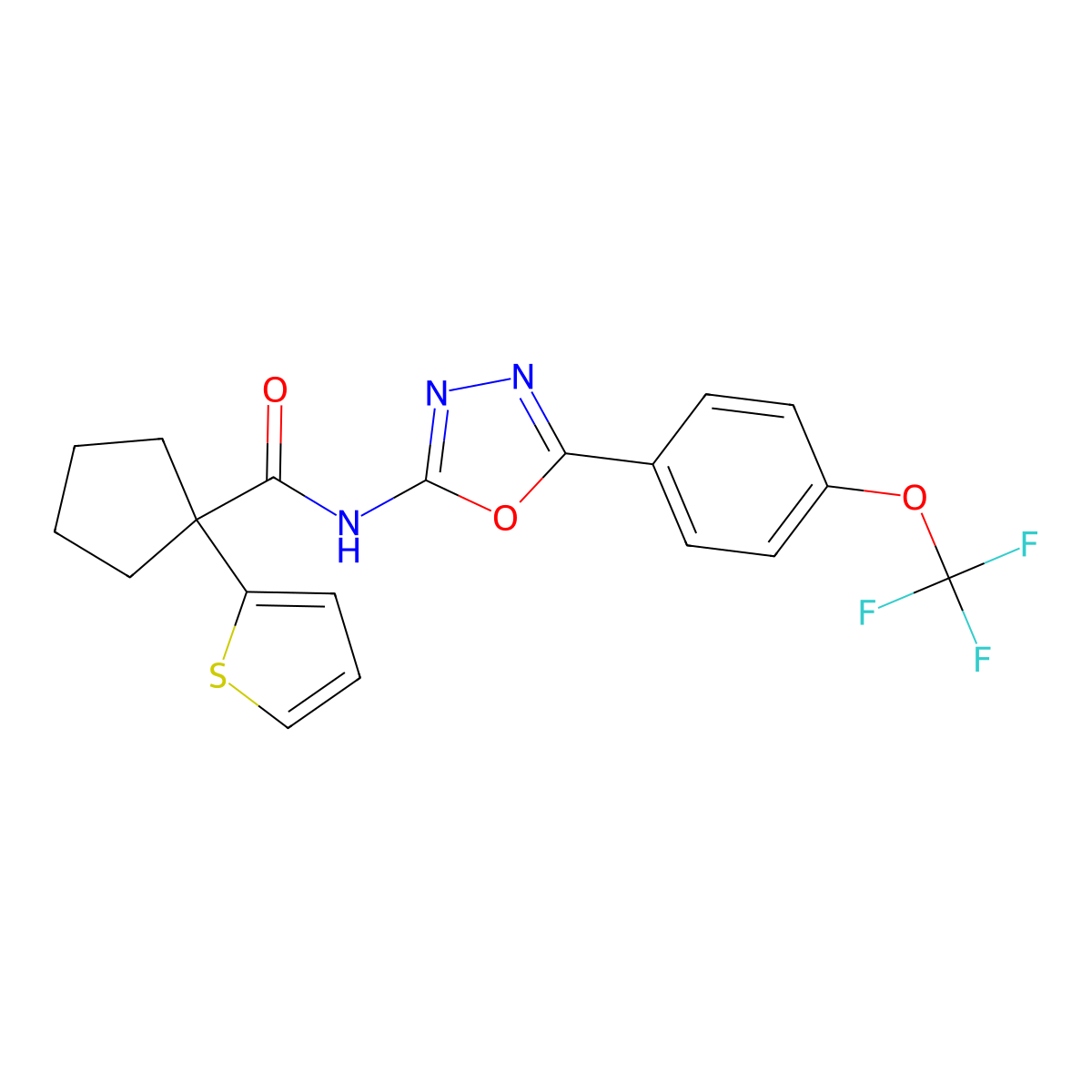 1-(thiophen-2-yl)-N-(5-(4-(trifluoromethoxy)phenyl)-1,3,4-oxadiazol-2-yl)cyclopentanecarboxamide molecular structure, CAS 1286725-83-4