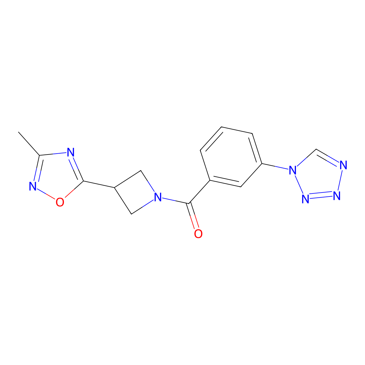 (3-(1H-tetrazol-1-yl)phenyl)(3-(3-methyl-1,2,4-oxadiazol-5-yl)azetidin-1-yl)methanone molecular structure, CAS 1286725-87-8