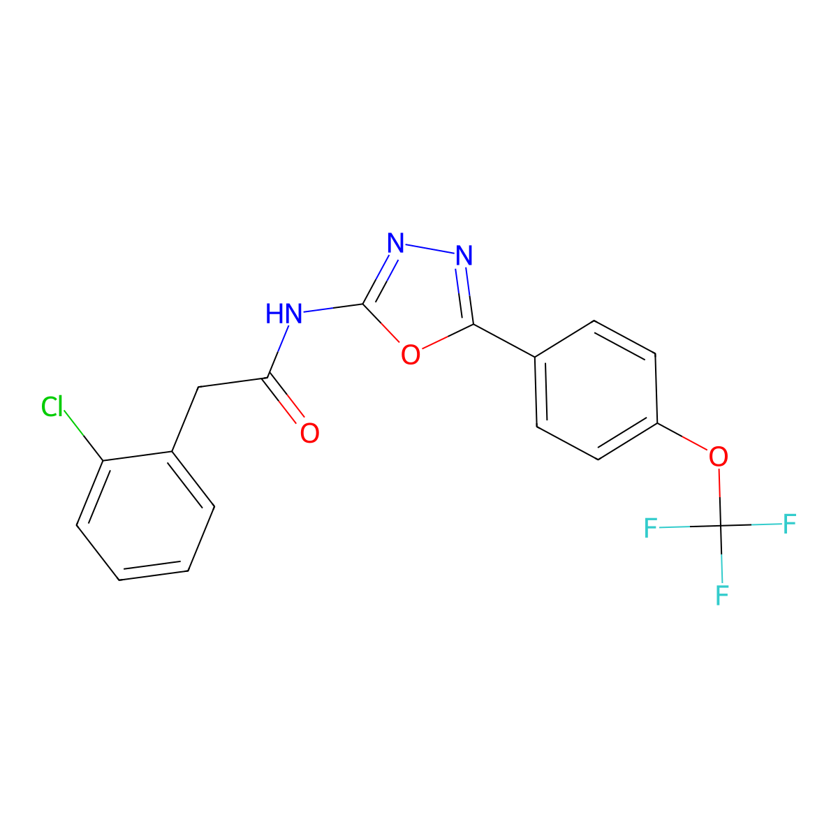2-(2-chlorophenyl)-N-(5-(4-(trifluoromethoxy)phenyl)-1,3,4-oxadiazol-2-yl)acetamide molecular structure, CAS 1286725-89-0