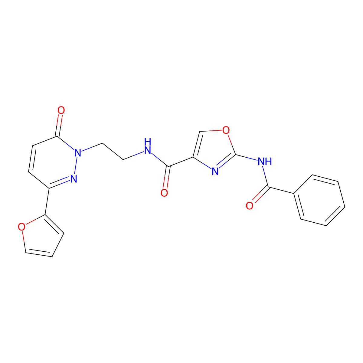 2-benzamido-N-(2-(3-(furan-2-yl)-6-oxopyridazin-1(6H)-yl)ethyl)oxazole-4-carboxamide molecular structure, CAS 1286725-93-6