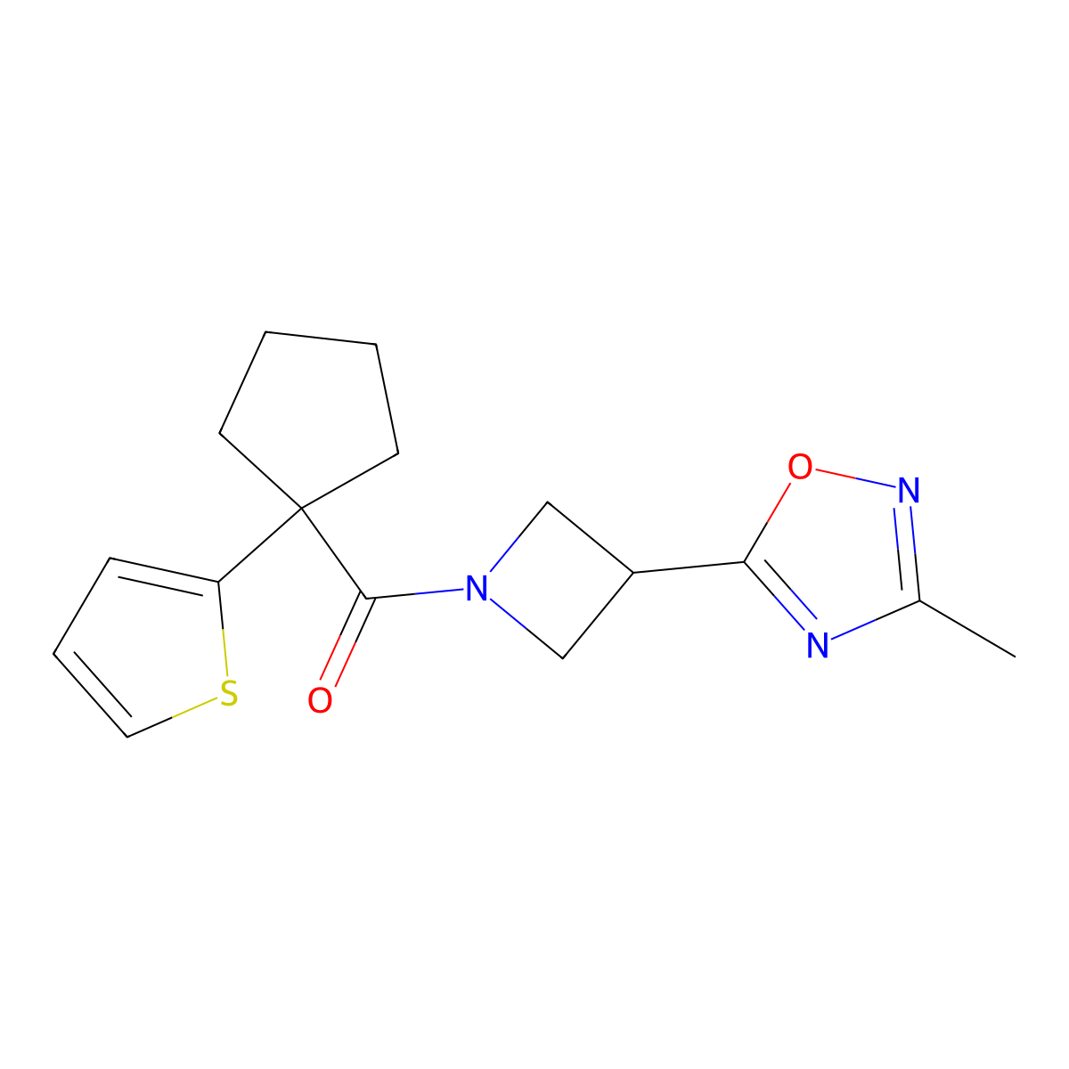 (3-(3-Methyl-1,2,4-oxadiazol-5-yl)azetidin-1-yl)(1-(thiophen-2-yl)cyclopentyl)methanone molecular structure, CAS 1286725-95-8
