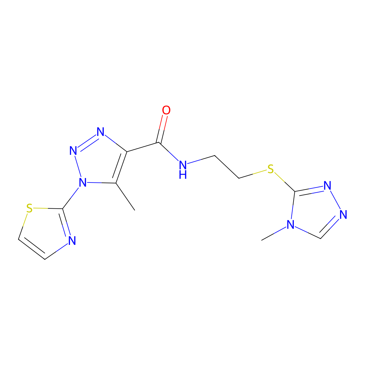 5-methyl-N-(2-((4-methyl-4H-1,2,4-triazol-3-yl)thio)ethyl)-1-(thiazol-2-yl)-1H-1,2,3-triazole-4-carboxamide molecular structure, CAS 1286726-01-9