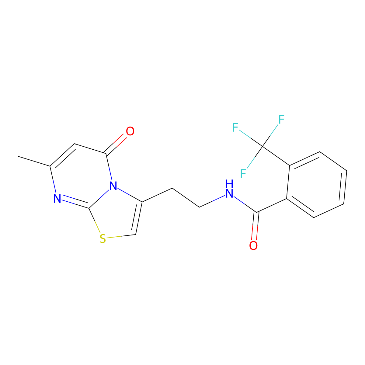 N-(2-(7-methyl-5-oxo-5H-thiazolo[3,2-a]pyrimidin-3-yl)ethyl)-2-(trifluoromethyl)benzamide molecular structure, CAS 1286726-04-2