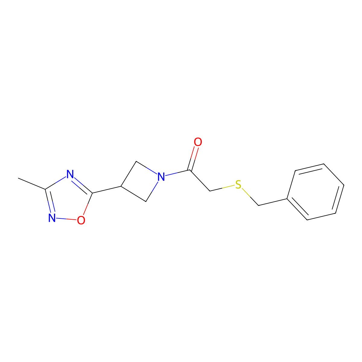 2-(Benzylthio)-1-(3-(3-methyl-1,2,4-oxadiazol-5-yl)azetidin-1-yl)ethanone molecular structure, CAS 1286726-05-3