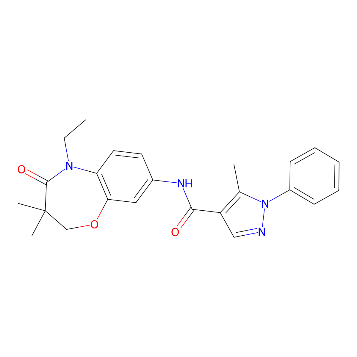 N-(5-ethyl-3,3-dimethyl-4-oxo-2,3,4,5-tetrahydrobenzo[b][1,4]oxazepin-8-yl)-5-methyl-1-phenyl-1H-pyrazole-4-carboxamide molecular structure, CAS 1286726-06-4