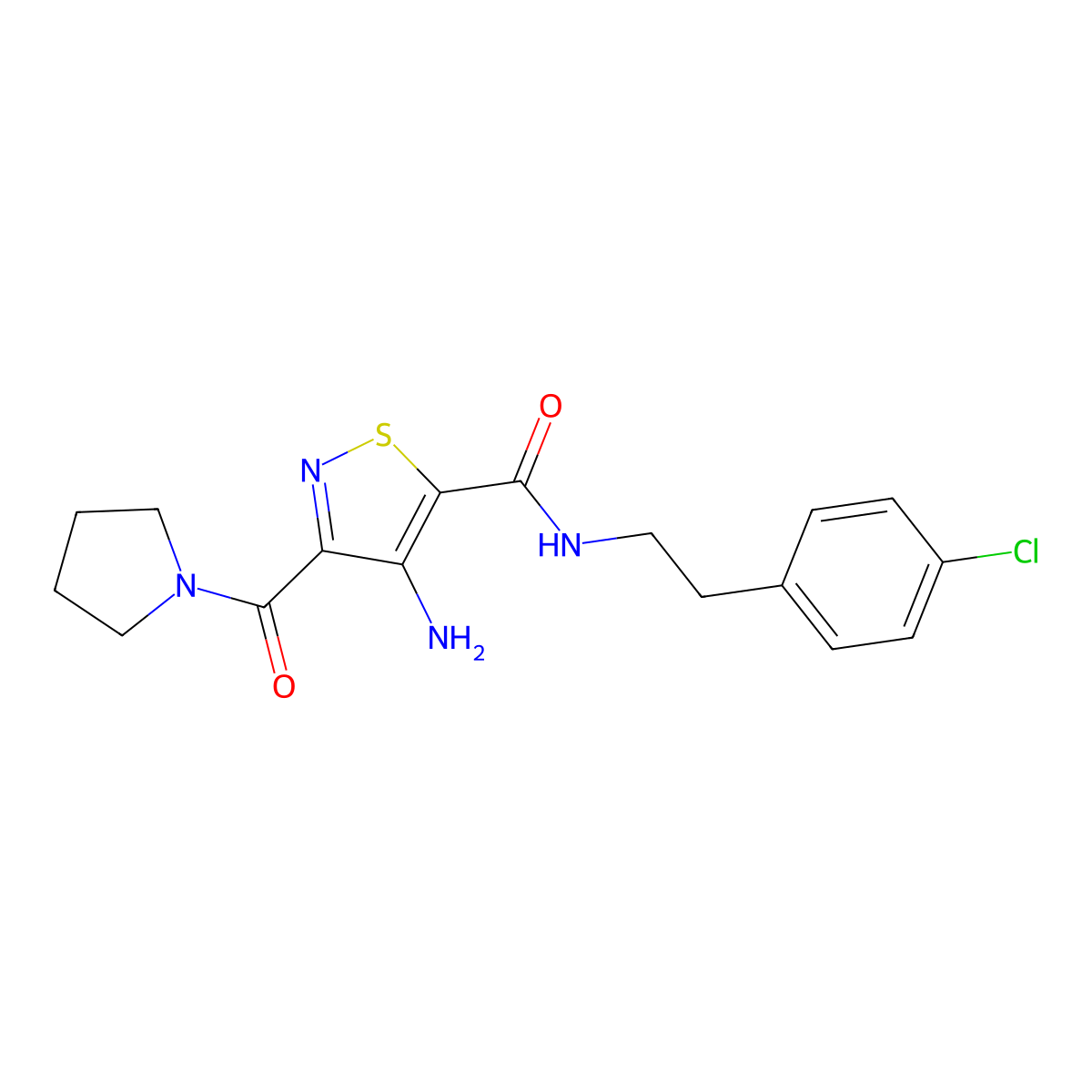 4-amino-N-(4-chlorophenethyl)-3-(pyrrolidine-1-carbonyl)isothiazole-5-carboxamide molecular structure, CAS 1286726-07-5