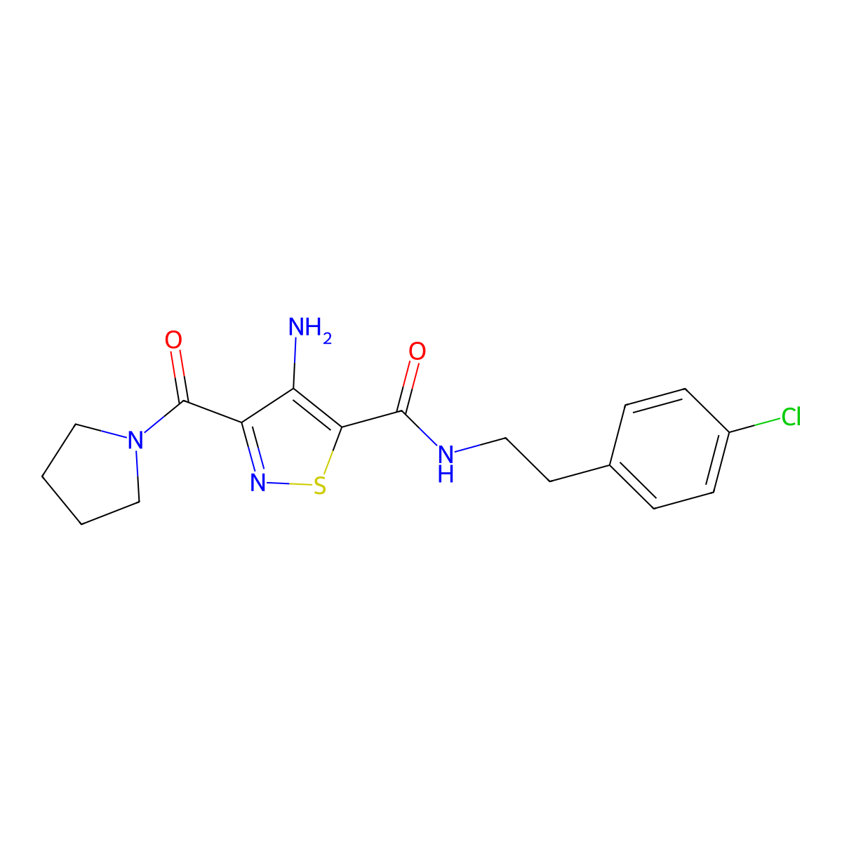 4-amino-N-(4-chlorophenethyl)-3-(pyrrolidine-1-carbonyl)isothiazole-5-carboxamide molecular structure, CAS 1286726-07-5