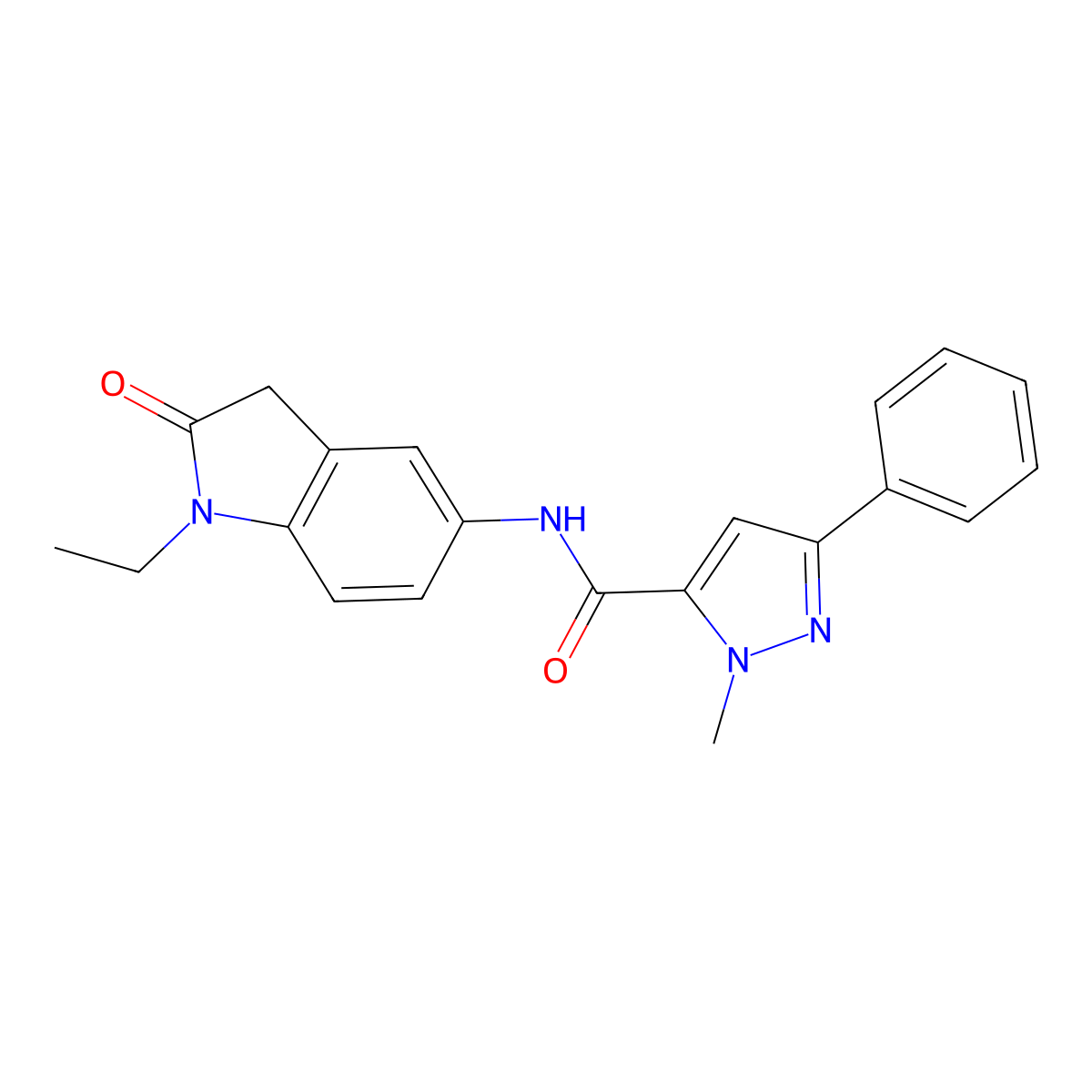N-(1-ethyl-2-oxoindolin-5-yl)-1-methyl-3-phenyl-1H-pyrazole-5-carboxamide molecular structure, CAS 1286726-12-2