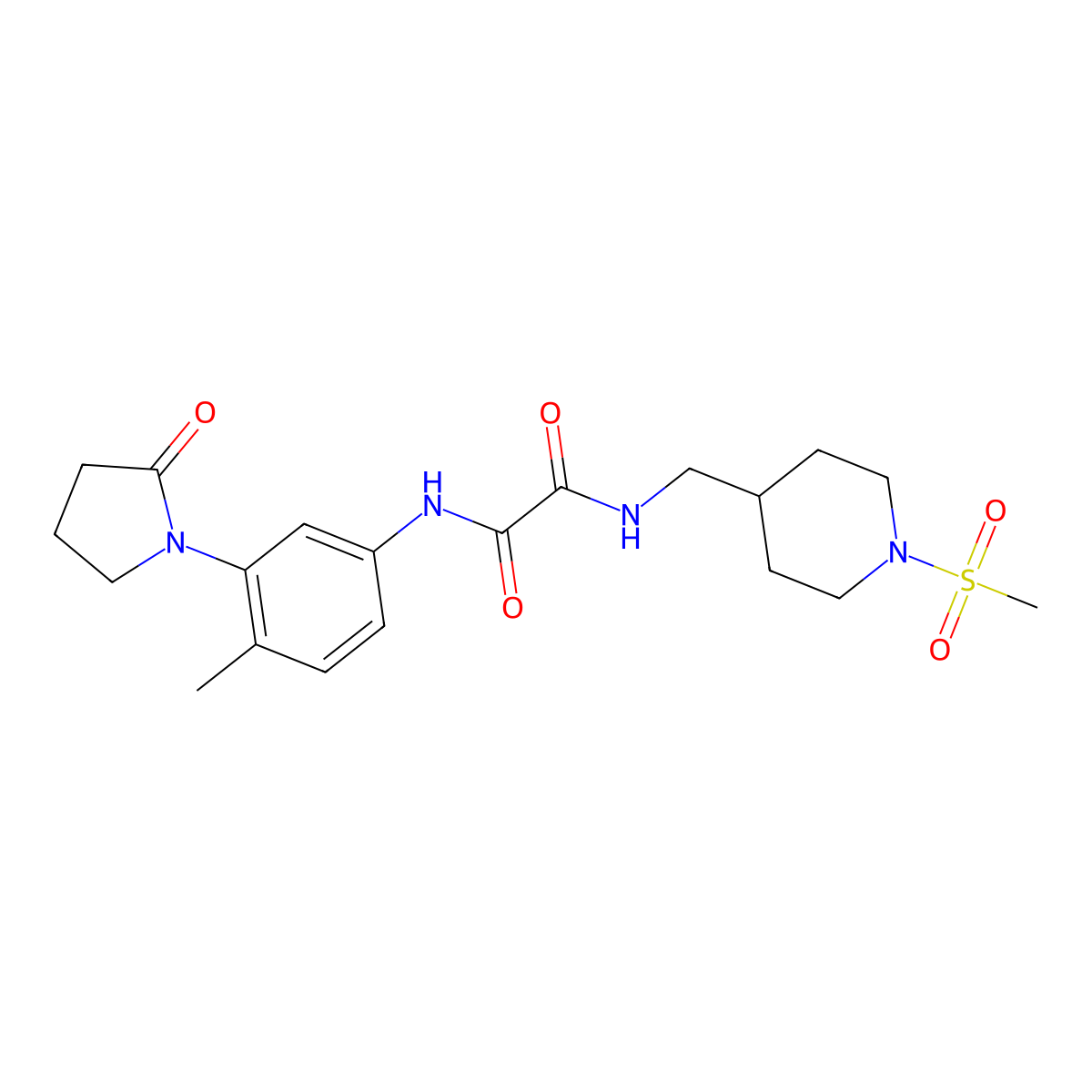 N1-(4-methyl-3-(2-oxopyrrolidin-1-yl)phenyl)-N2-((1-(methylsulfonyl)piperidin-4-yl)methyl)oxalamide molecular structure, CAS 1286726-14-4