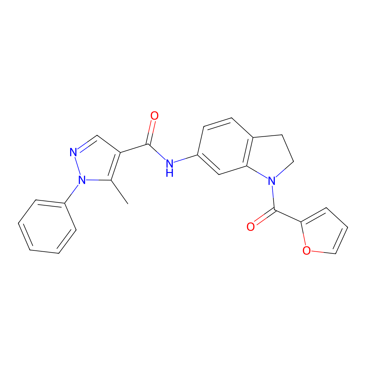 N-(1-(furan-2-carbonyl)indolin-6-yl)-5-methyl-1-phenyl-1H-pyrazole-4-carboxamide molecular structure, CAS 1286726-15-5