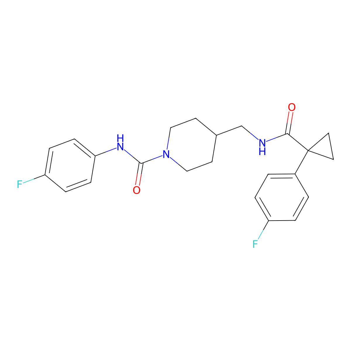 N-(4-fluorophenyl)-4-((1-(4-fluorophenyl)cyclopropanecarboxamido)methyl)piperidine-1-carboxamide molecular structure, CAS 1286726-16-6