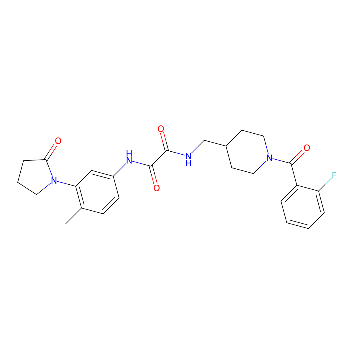 N1-((1-(2-fluorobenzoyl)piperidin-4-yl)methyl)-N2-(4-methyl-3-(2-oxopyrrolidin-1-yl)phenyl)oxalamide molecular structure, CAS 1286726-17-7