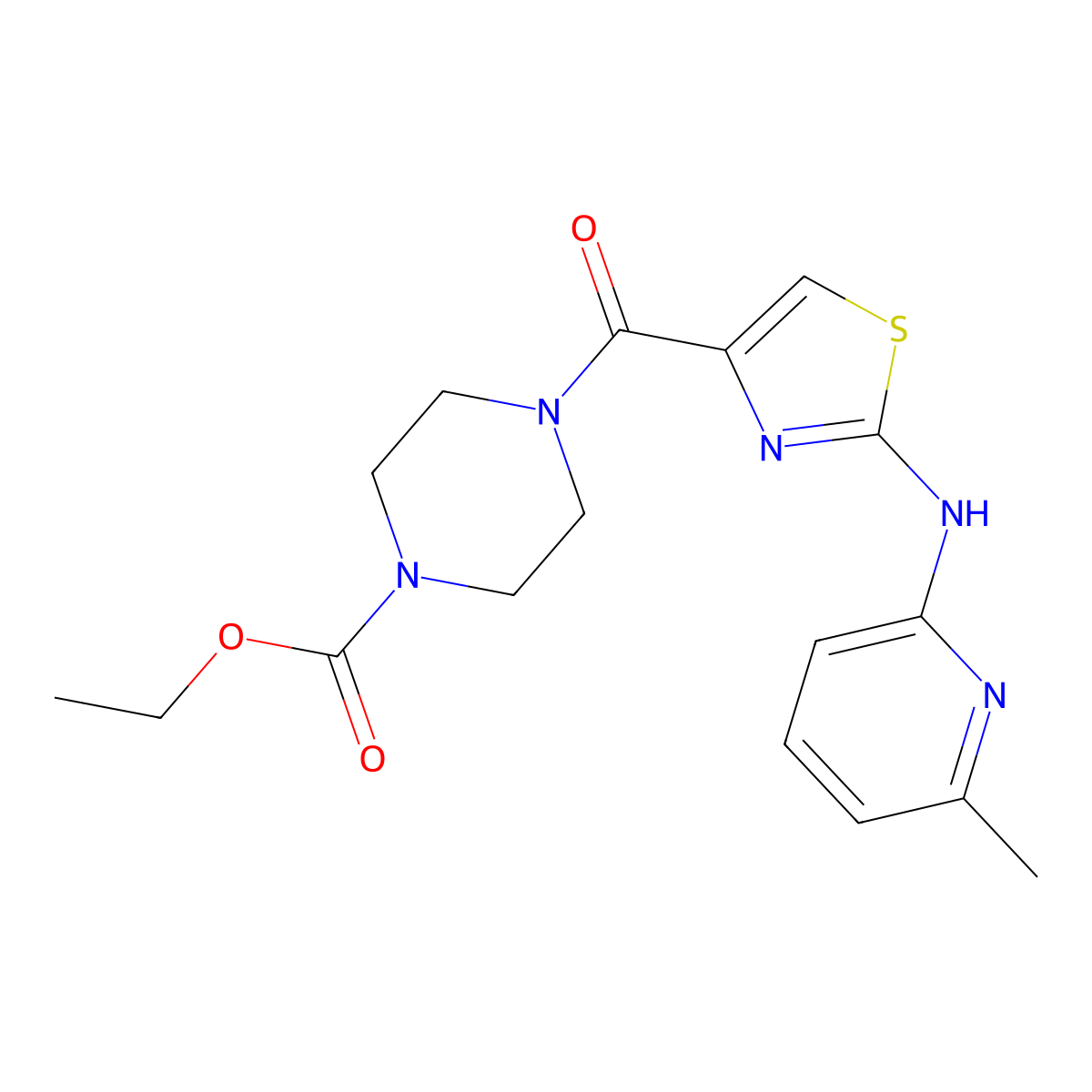 Ethyl 4-(2-((6-methylpyridin-2-yl)amino)thiazole-4-carbonyl)piperazine-1-carboxylate molecular structure, CAS 1286726-21-3