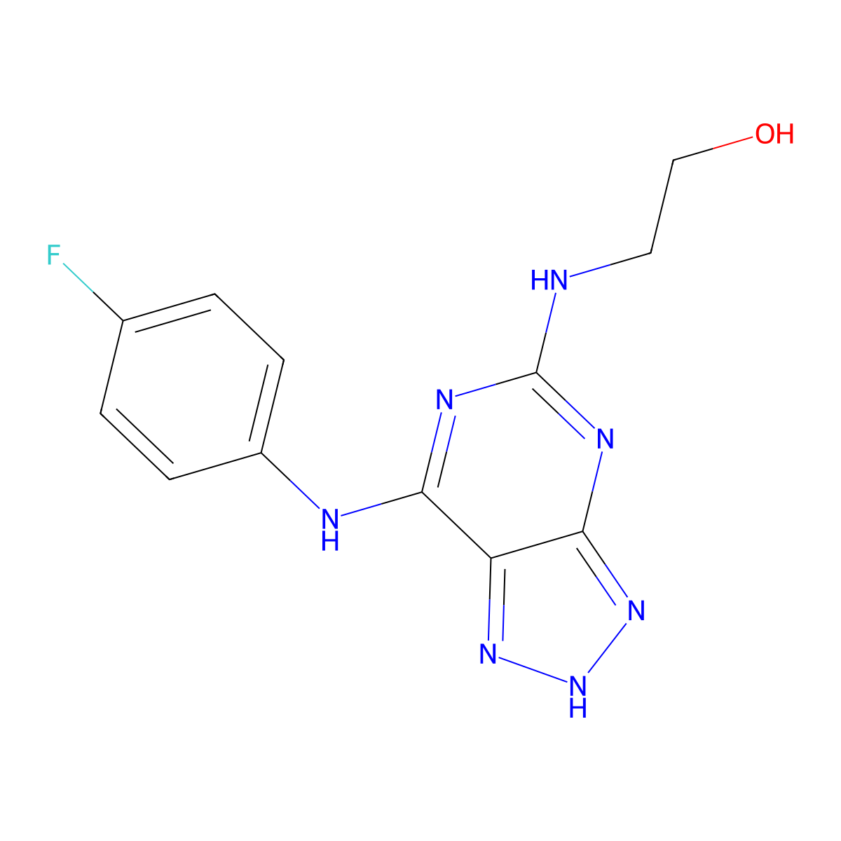 2-((7-((4-fluorophenyl)amino)-3H-[1,2,3]triazolo[4,5-d]pyrimidin-5-yl)amino)ethanol molecular structure, CAS 1286726-25-7