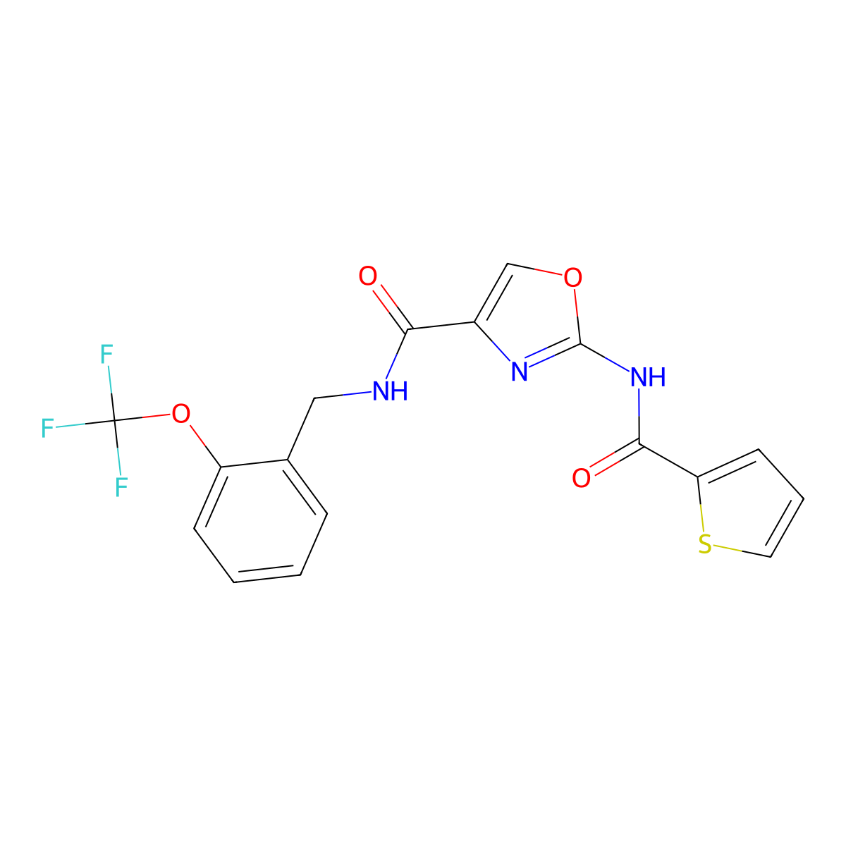 2-(thiophene-2-carboxamido)-N-(2-(trifluoromethoxy)benzyl)oxazole-4-carboxamide molecular structure, CAS 1286726-26-8