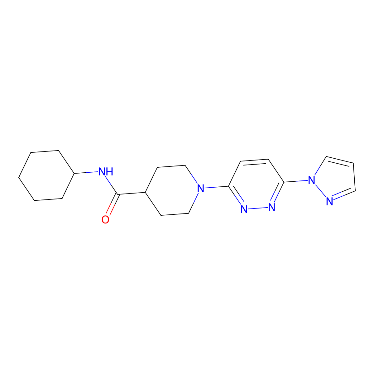 1-(6-(1H-pyrazol-1-yl)pyridazin-3-yl)-N-cyclohexylpiperidine-4-carboxamide molecular structure, CAS 1286726-28-0