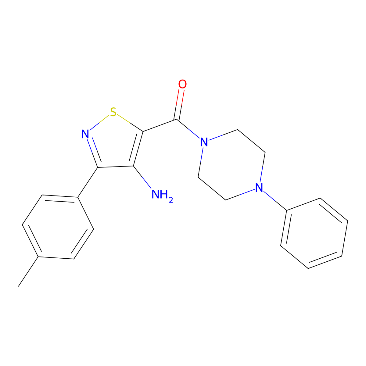 (4-Amino-3-(p-tolyl)isothiazol-5-yl)(4-phenylpiperazin-1-yl)methanone molecular structure, CAS 1286726-34-8