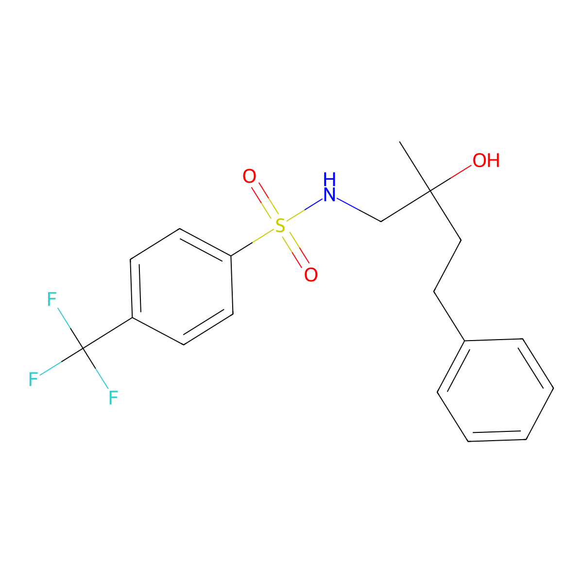 N-(2-hydroxy-2-methyl-4-phenylbutyl)-4-(trifluoromethyl)benzenesulfonamide molecular structure, CAS 1286726-37-1
