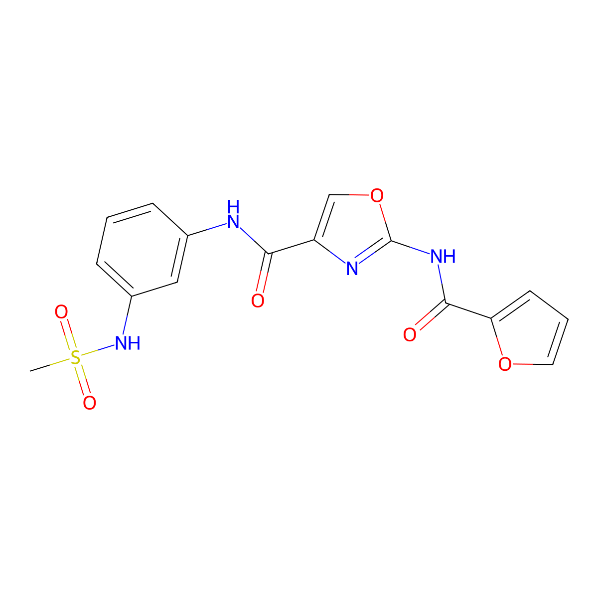 2-(furan-2-carboxamido)-N-(3-(methylsulfonamido)phenyl)oxazole-4-carboxamide molecular structure, CAS 1286726-41-7