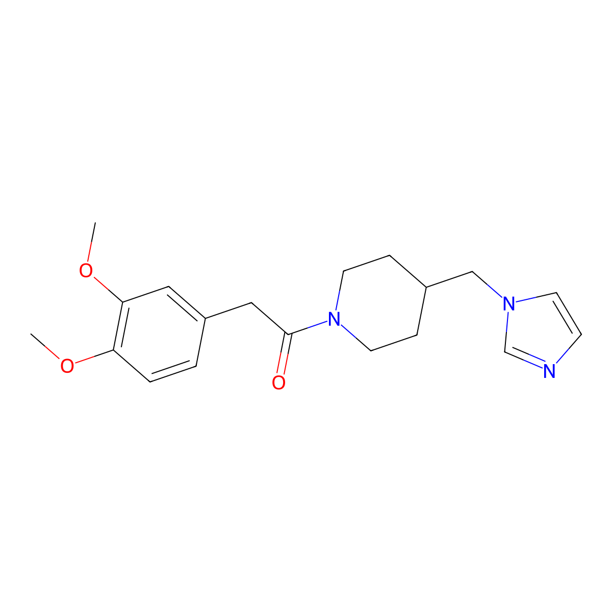 1-(4-((1H-imidazol-1-yl)methyl)piperidin-1-yl)-2-(3,4-dimethoxyphenyl)ethanone molecular structure, CAS 1286726-49-5