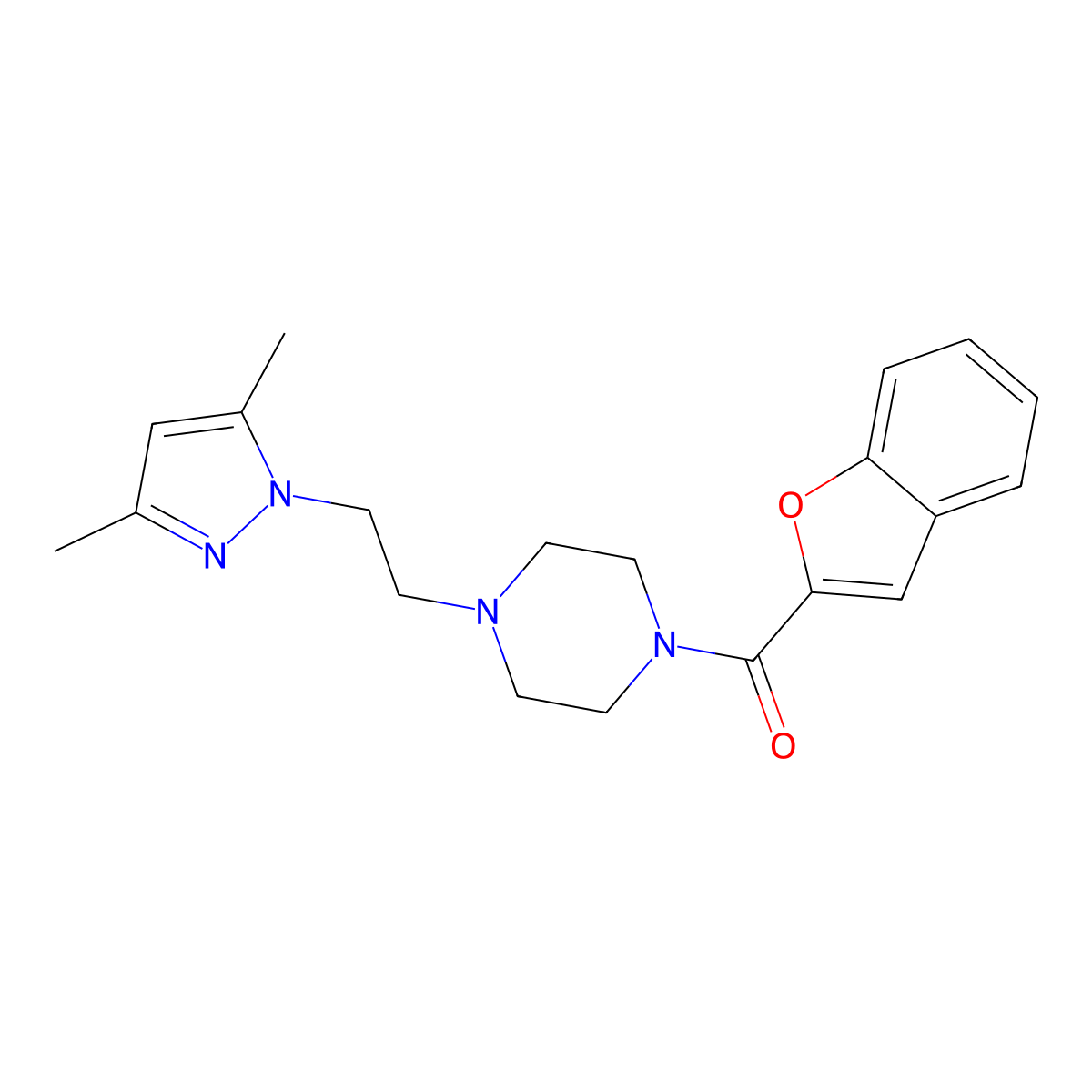 benzofuran-2-yl(4-(2-(3,5-dimethyl-1H-pyrazol-1-yl)ethyl)piperazin-1-yl)methanone molecular structure, CAS 1286726-55-3
