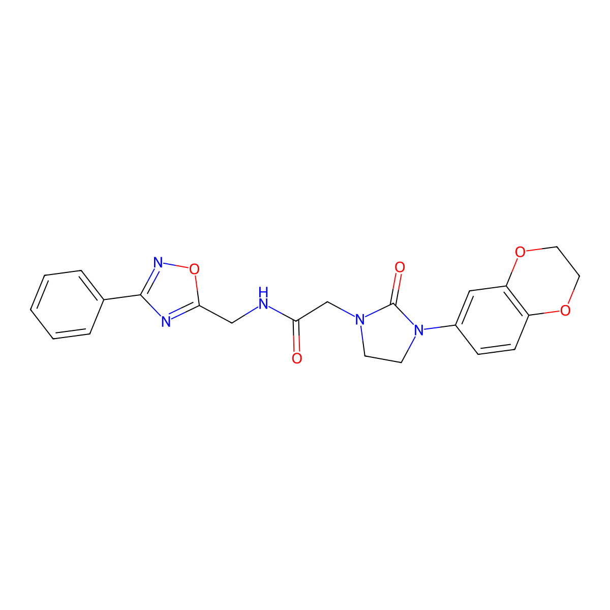 2-(3-(2,3-dihydrobenzo[b][1,4]dioxin-6-yl)-2-oxoimidazolidin-1-yl)-N-((3-phenyl-1,2,4-oxadiazol-5-yl)methyl)acetamide molecular structure, CAS 1286726-79-1