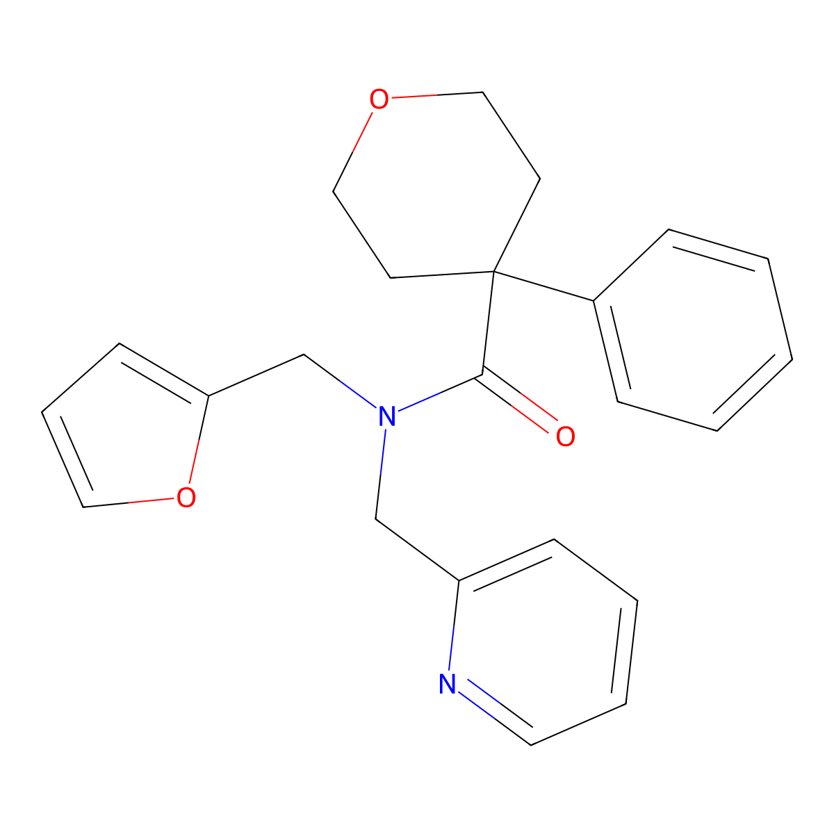 N-(furan-2-ylmethyl)-4-phenyl-N-(pyridin-2-ylmethyl)tetrahydro-2H-pyran-4-carboxamide molecular structure, CAS 1286726-80-4