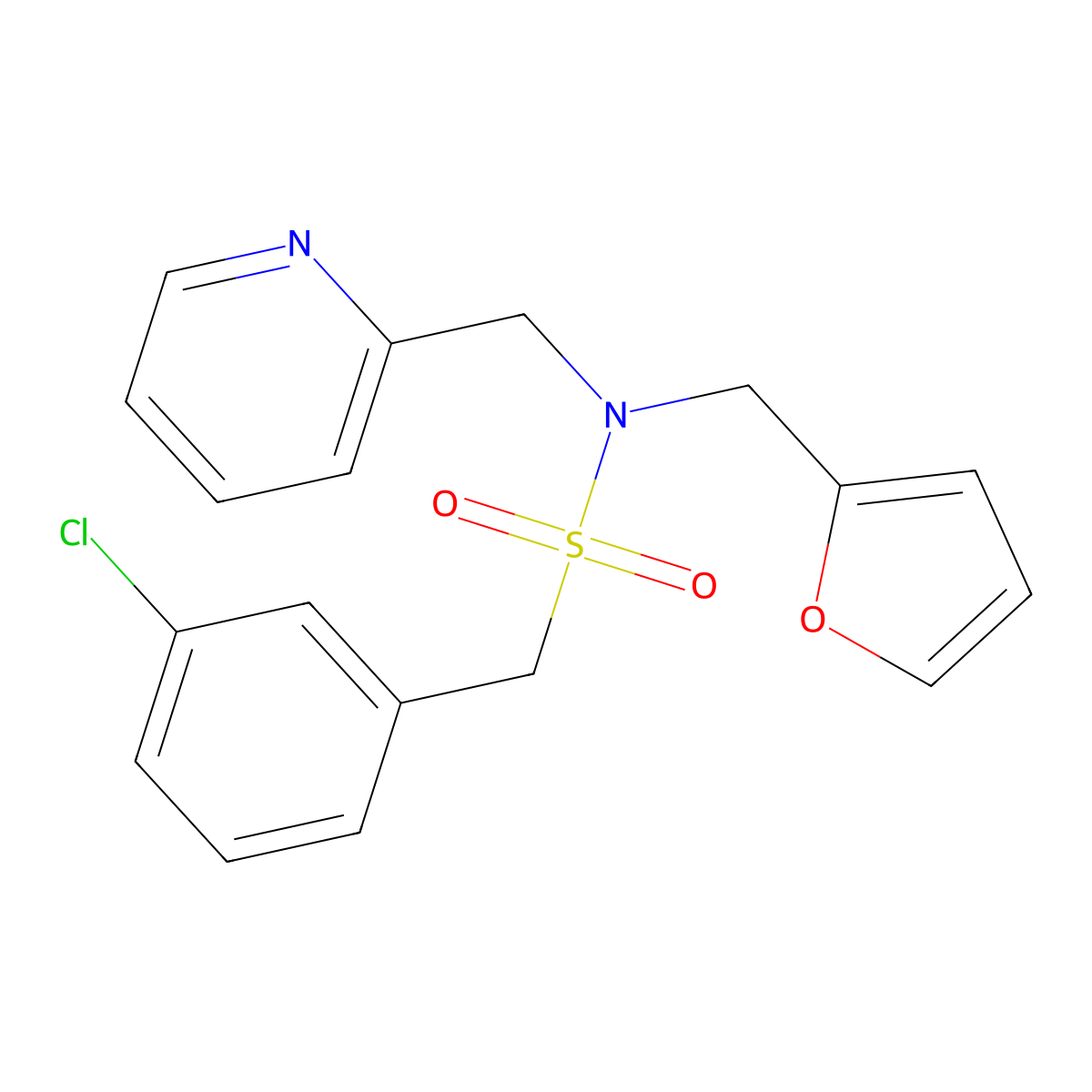 1-(3-chlorophenyl)-N-(furan-2-ylmethyl)-N-(pyridin-2-ylmethyl)methanesulfonamide molecular structure, CAS 1286726-86-0