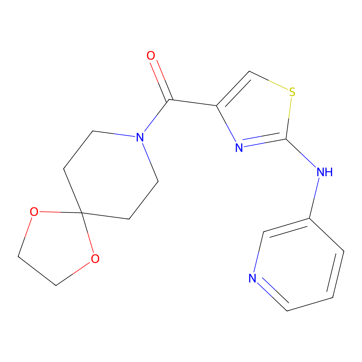 (2-(Pyridin-3-ylamino)thiazol-4-yl)(1,4-dioxa-8-azaspiro[4.5]decan-8-yl)methanone molecular structure, CAS 1286727-07-8