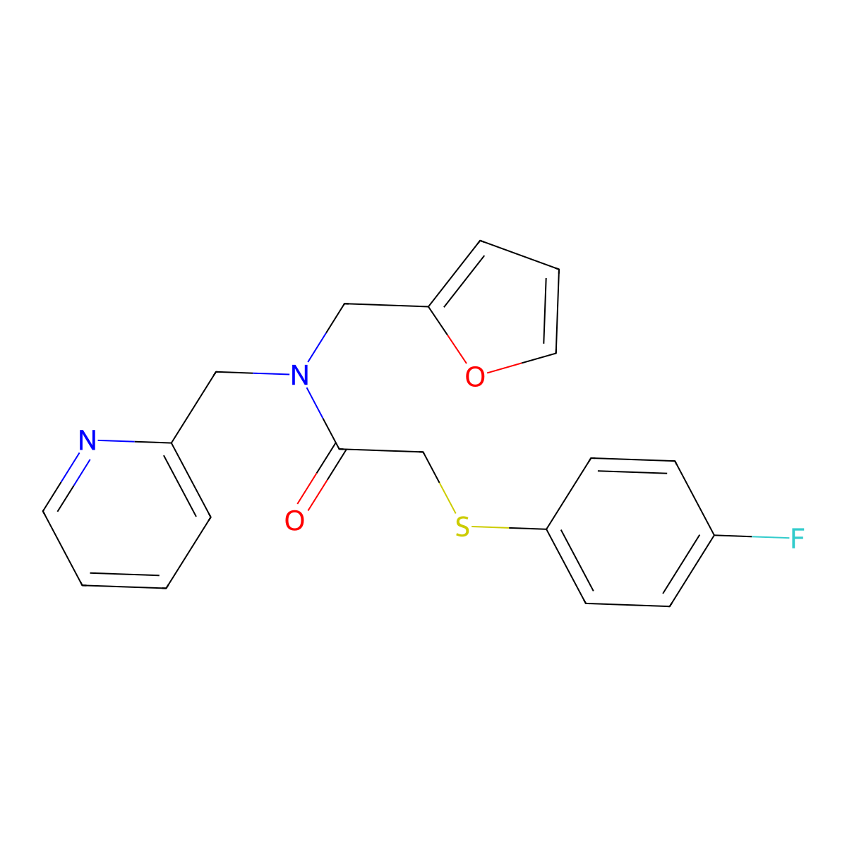 2-((4-fluorophenyl)thio)-N-(furan-2-ylmethyl)-N-(pyridin-2-ylmethyl)acetamide molecular structure, CAS 1286727-08-9