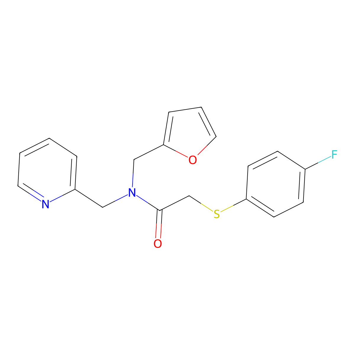 2-((4-fluorophenyl)thio)-N-(furan-2-ylmethyl)-N-(pyridin-2-ylmethyl)acetamide molecular structure, CAS 1286727-08-9