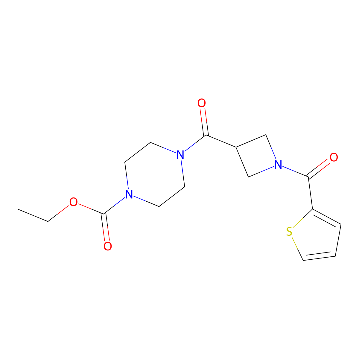 Ethyl 4-(1-(thiophene-2-carbonyl)azetidine-3-carbonyl)piperazine-1-carboxylate molecular structure, CAS 1286727-11-4