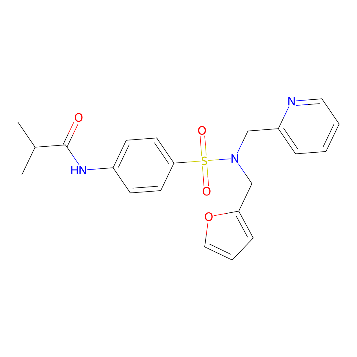 N-(4-(N-(furan-2-ylmethyl)-N-(pyridin-2-ylmethyl)sulfamoyl)phenyl)isobutyramide molecular structure, CAS 1286727-13-6