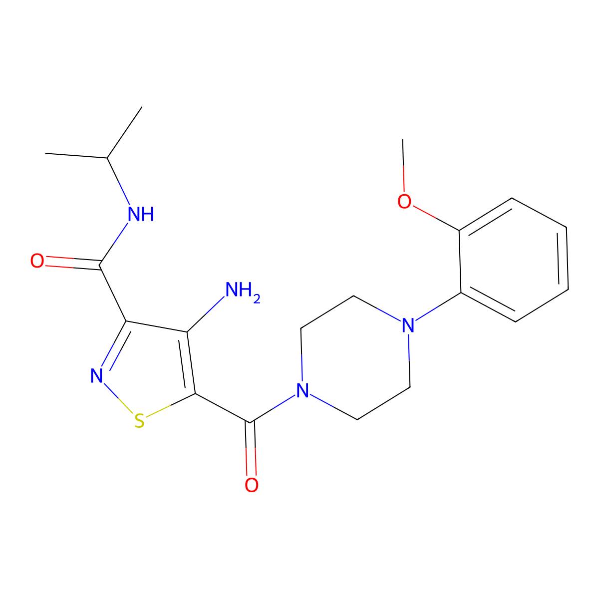 4-amino-5-[4-(2-methoxyphenyl)piperazine-1-carbonyl]-N-(propan-2-yl)-1,2-thiazole-3-carboxamide molecular structure, CAS 1286727-20-5