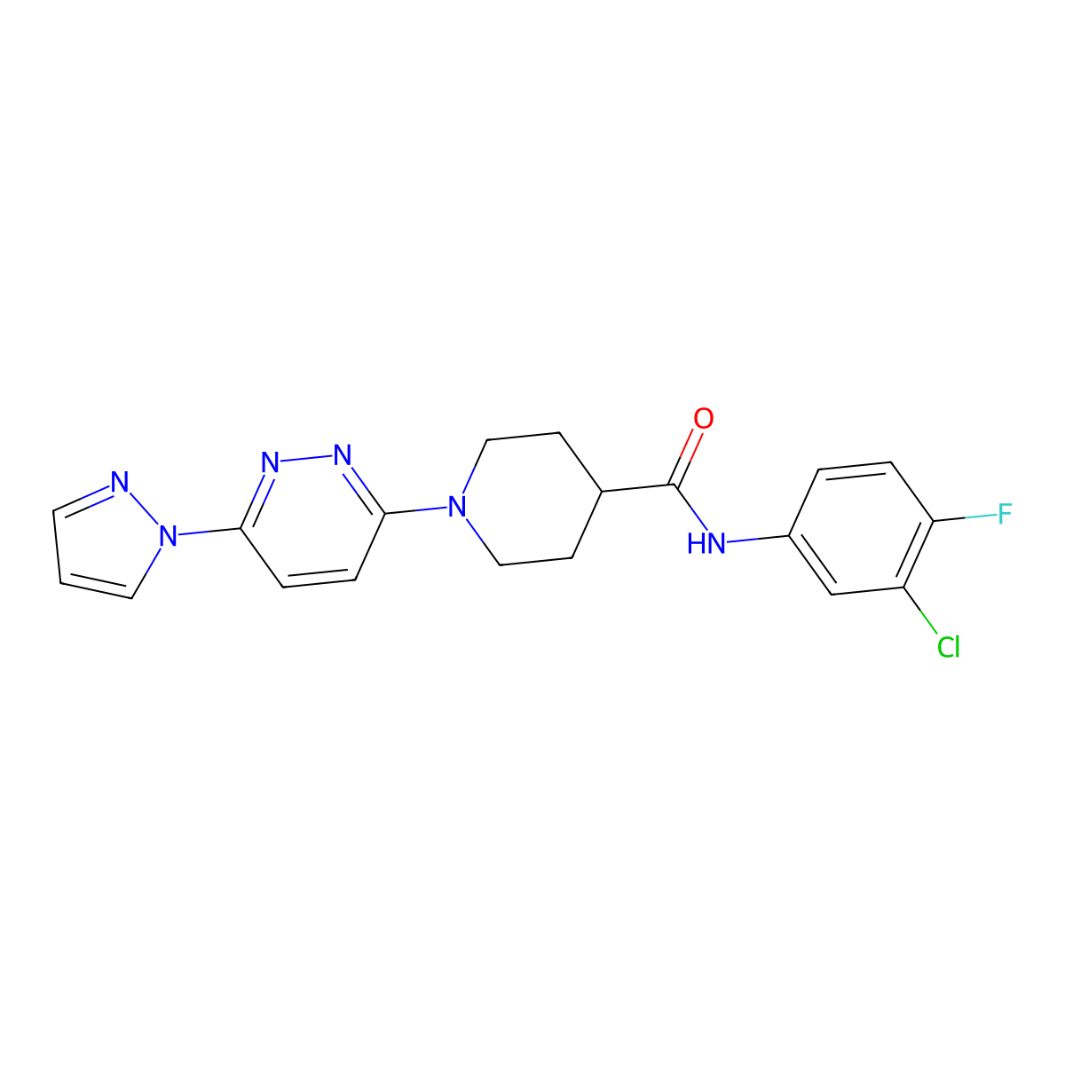 1-(6-(1H-pyrazol-1-yl)pyridazin-3-yl)-N-(3-chloro-4-fluorophenyl)piperidine-4-carboxamide molecular structure, CAS 1286727-21-6