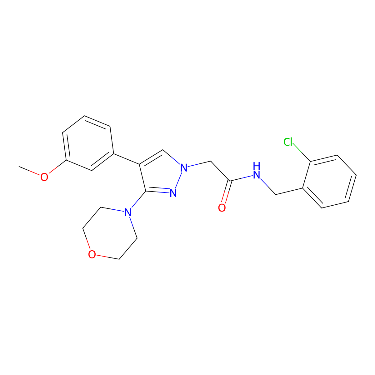 N-(2-chlorobenzyl)-2-(4-(3-methoxyphenyl)-3-morpholino-1H-pyrazol-1-yl)acetamide molecular structure, CAS 1286727-25-0