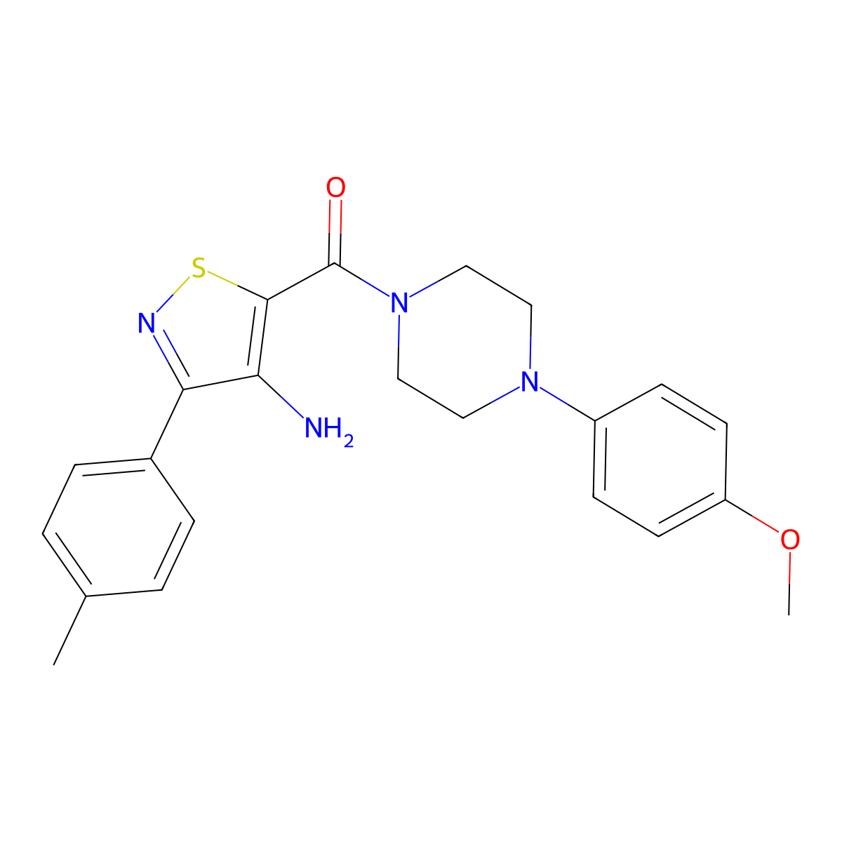 (4-Amino-3-(p-tolyl)isothiazol-5-yl)(4-(4-methoxyphenyl)piperazin-1-yl)methanone molecular structure, CAS 1286727-52-3