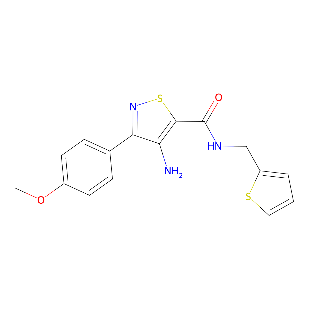 4-amino-3-(4-methoxyphenyl)-N-(thiophen-2-ylmethyl)isothiazole-5-carboxamide molecular structure, CAS 1286727-59-0