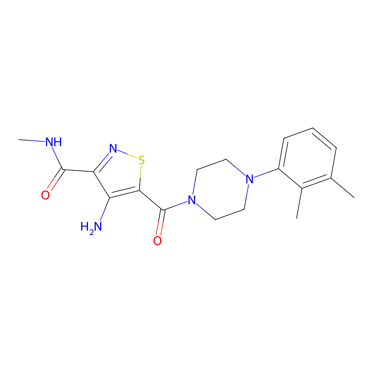 4-amino-5-(4-(2,3-dimethylphenyl)piperazine-1-carbonyl)-N-methylisothiazole-3-carboxamide molecular structure, CAS 1286727-64-7
