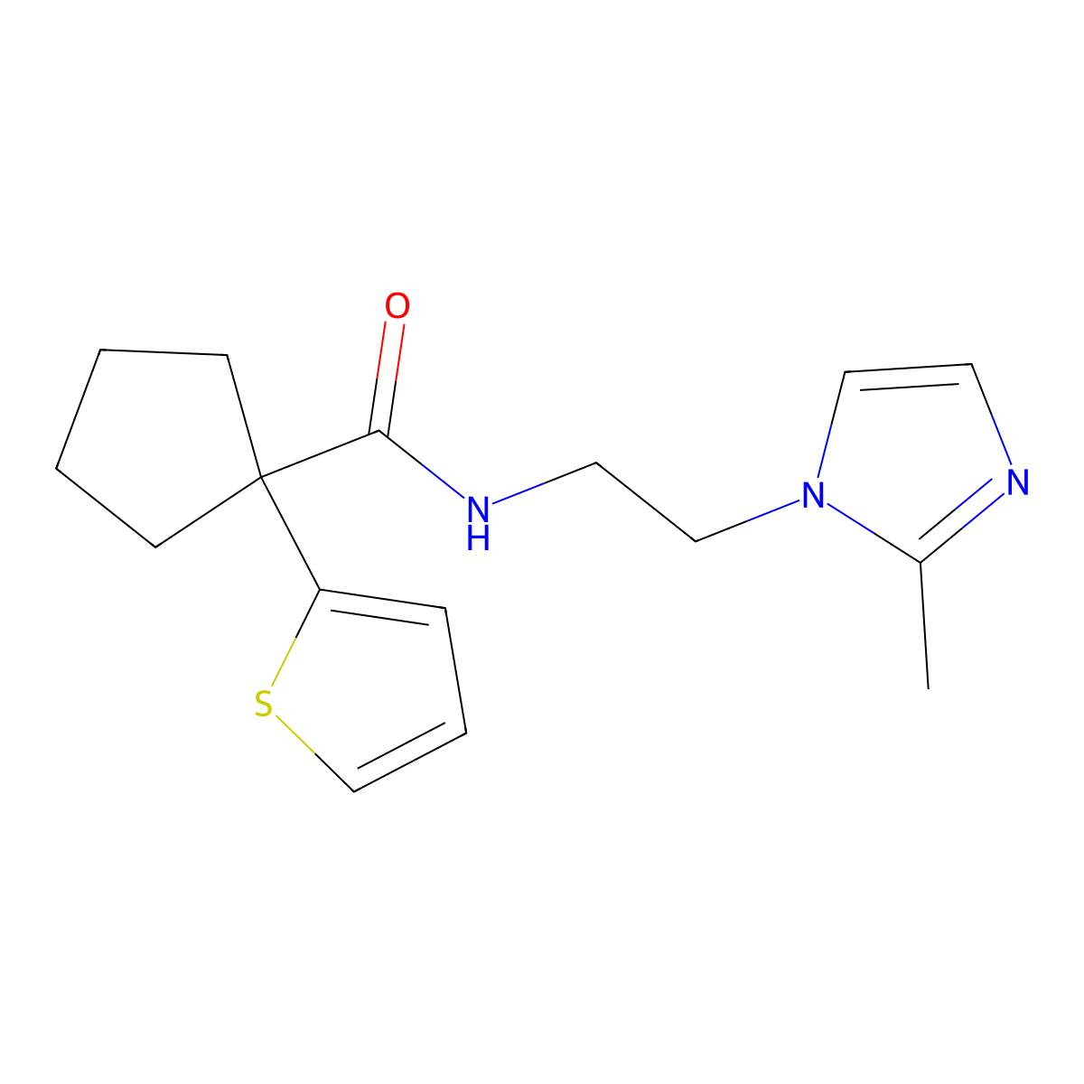 N-(2-(2-methyl-1H-imidazol-1-yl)ethyl)-1-(thiophen-2-yl)cyclopentanecarboxamide molecular structure, CAS 1286727-67-0