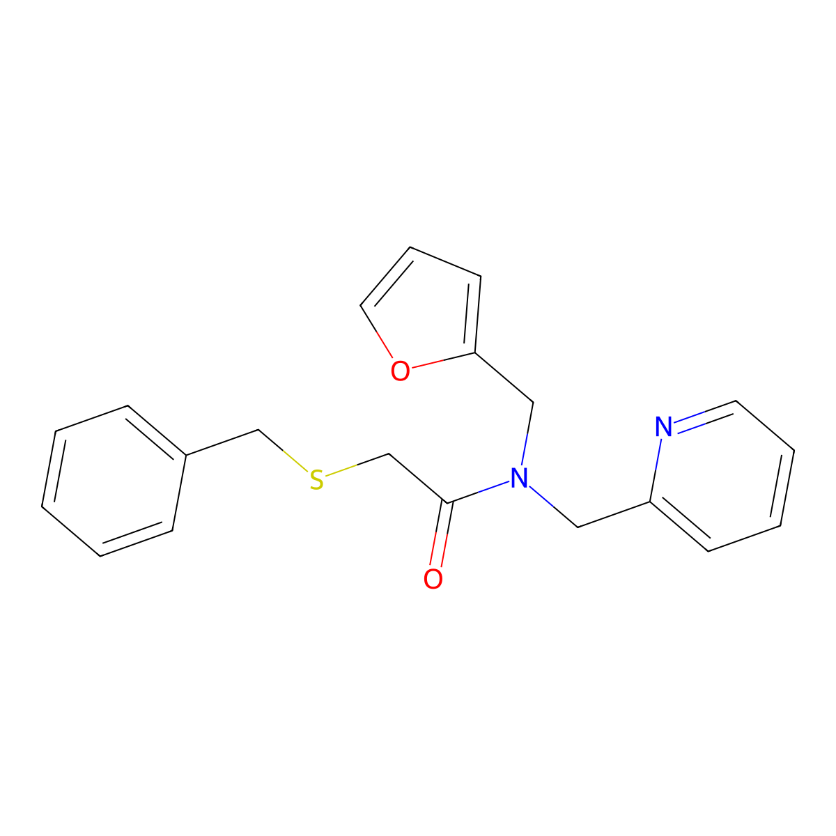 2-(benzylthio)-N-(furan-2-ylmethyl)-N-(pyridin-2-ylmethyl)acetamide molecular structure, CAS 1286727-68-1