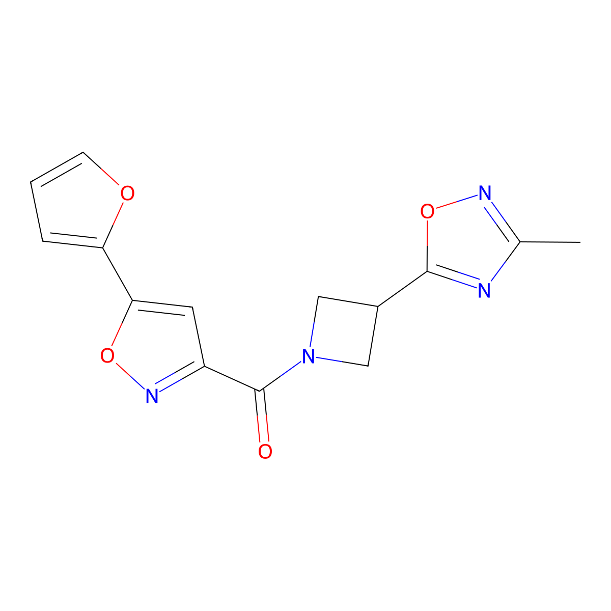 (5-(Furan-2-yl)isoxazol-3-yl)(3-(3-methyl-1,2,4-oxadiazol-5-yl)azetidin-1-yl)methanone molecular structure, CAS 1286727-72-7