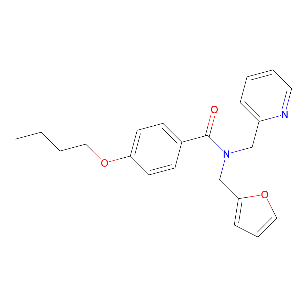 4-butoxy-N-(furan-2-ylmethyl)-N-(pyridin-2-ylmethyl)benzamide molecular structure, CAS 1286727-73-8