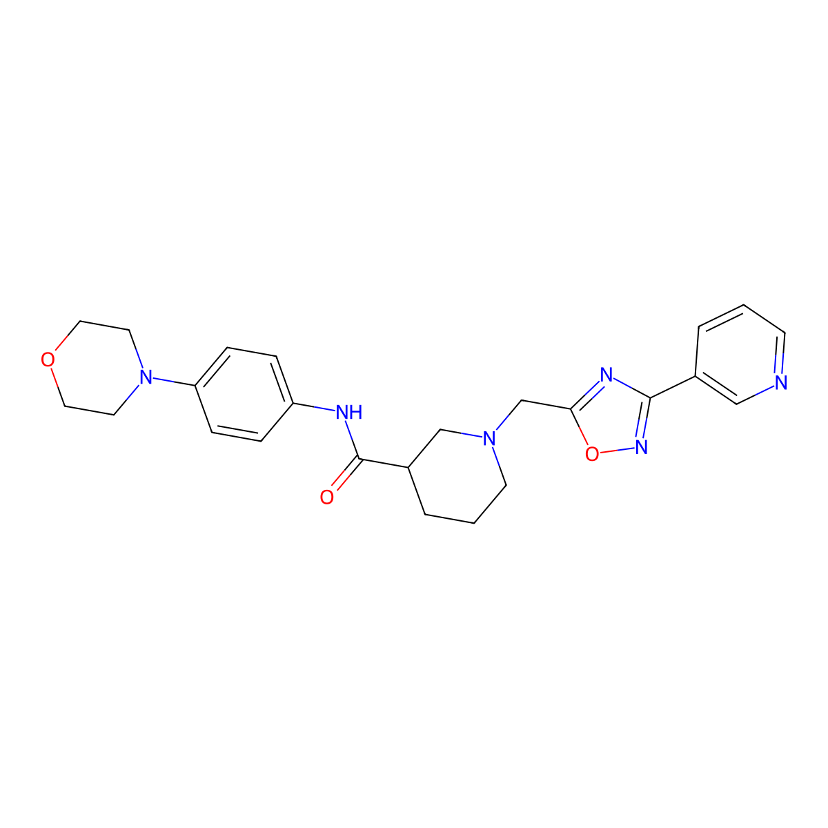 N-(4-morpholinophenyl)-1-((3-(pyridin-3-yl)-1,2,4-oxadiazol-5-yl)methyl)piperidine-3-carboxamide molecular structure, CAS 1286727-74-9