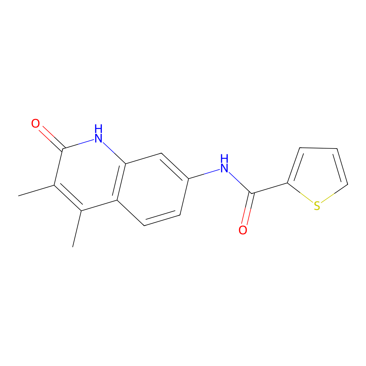 N-(3,4-dimethyl-2-oxo-1,2-dihydroquinolin-7-yl)thiophene-2-carboxamide molecular structure, CAS 1286727-76-1
