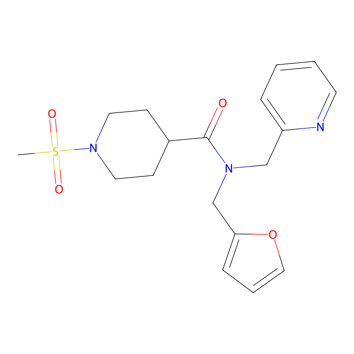 N-(furan-2-ylmethyl)-1-(methylsulfonyl)-N-(pyridin-2-ylmethyl)piperidine-4-carboxamide molecular structure, CAS 1286727-77-2