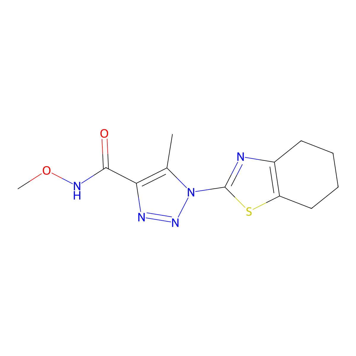 N-methoxy-5-methyl-1-(4,5,6,7-tetrahydrobenzo[d]thiazol-2-yl)-1H-1,2,3-triazole-4-carboxamide molecular structure, CAS 1286727-81-8