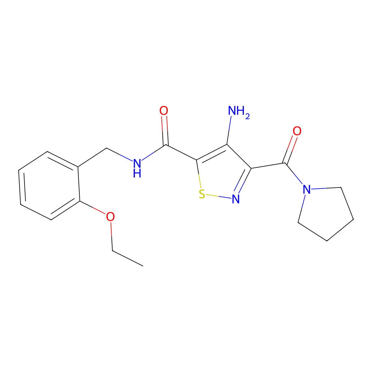 4-amino-N-(2-ethoxybenzyl)-3-(pyrrolidine-1-carbonyl)isothiazole-5-carboxamide molecular structure, CAS 1286727-82-9