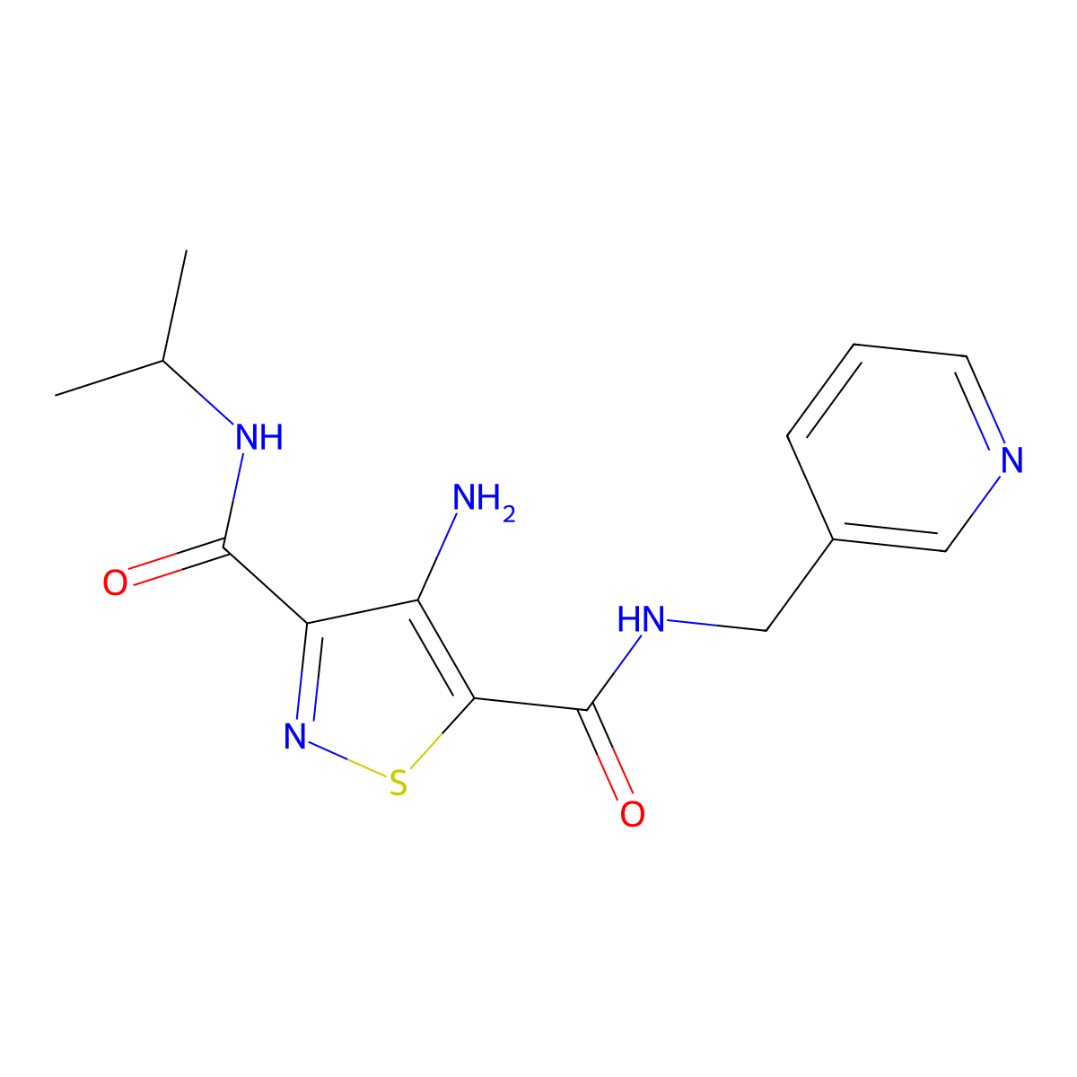 4-amino-N3-(propan-2-yl)-N5-[(pyridin-3-yl)methyl]-1,2-thiazole-3,5-dicarboxamide molecular structure, CAS 1286727-87-4