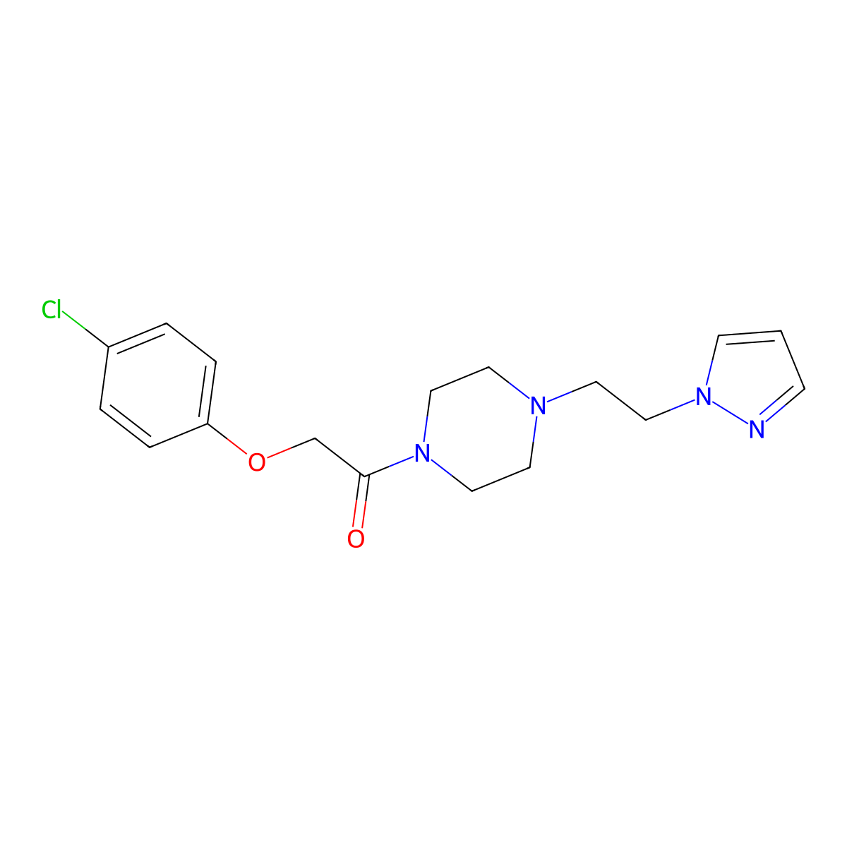 1-(4-(2-(1H-pyrazol-1-yl)ethyl)piperazin-1-yl)-2-(4-chlorophenoxy)ethanone molecular structure, CAS 1286727-89-6